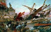 The Naval Battle of Lepanto of 1571 waged by Don John of Austria. Don Juan of Austria in battle, at the bow of the ship, Juan Luna
